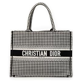 Black Dior Medium Canvas Houndstooth Embroidered Book Tote