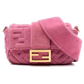 Borsa a tracolla convertibile Fendi FF 1974 in terry cloth goffrato rosa