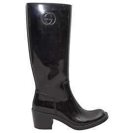 Botas de lluvia de tacón alto y caña alta Gucci en goma negra Talla 37