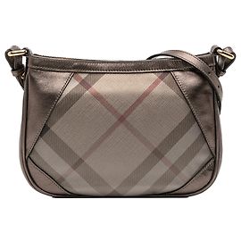 Borsa a tracolla Burberry Supernova Check in tela e pelle metallizzata marrone