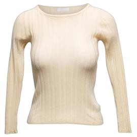 Beiges Prada Rippstrick-Langarmshirt Wolle Größe IT 42