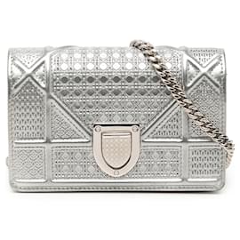 Silver Dior Baby Metallic Patent Microcannage Diorama Flap Crossbody Bag