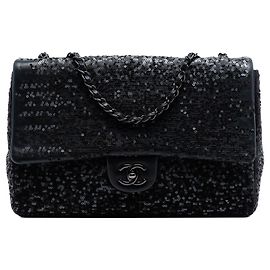 Borsa a tracolla Chanel Jumbo Classic Sequins Single Flap nera