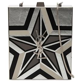 Bolso de mano Tuxedo Box Star en metal y cuero plateado Saint Laurent con cadena y bandolera