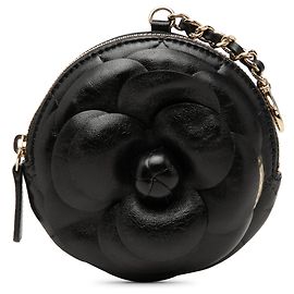 Portamonete rotondo Chanel CC Lambskin Camellia Bouquet nero