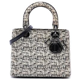 Borsa Lady Dior in tweed bianco, misura Medium