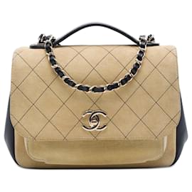 Borsa Chanel Medium CC Quilted Suede Business Affinity Flap Beige