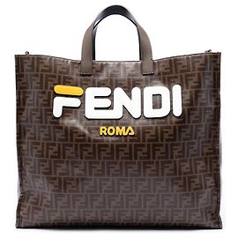 Borsa Tote Shopper Fendi Fila Zucca in tela rivestita marrone Logo Mania