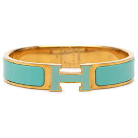 Bracelet Hermès Clic H étroit en émail bleu PM