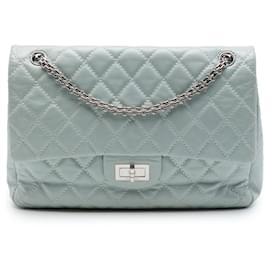 Borsa a tracolla Chanel Reissue 2.55 Double Flap in pelle di vitello invecchiata trapuntata grigia