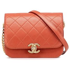Borsa a tracolla Chanel Mini CC Quilted Caviar Single Flap arancione