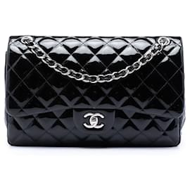 Chanel Jumbo Classic Patent Double Flap Schultertasche schwarz