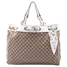 Borsa Tote Gucci Large GG Canvas Positano beige