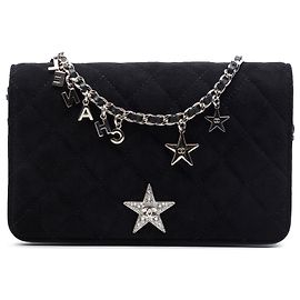 Borsa a tracolla Chanel Cocostellar in scamosciato trapuntato nero con catena