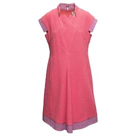 Abito in tweed di cotone color block rosa e lilla Chanel Taglia FR 46