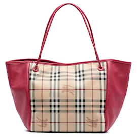Tote Canterbury in tela rivestita Burberry Small Haymarket Check marrone
