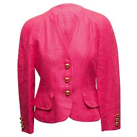 Blazer Vintage Fuchsia Christian Lacroix anni 1990 in misto seta e lino Taglia US 10