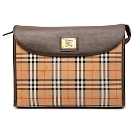 Clutch in tela Burberry Haymarket Check beige