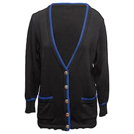 Cardigan à col en V noir et bleu Yves Saint Laurent Taille US S