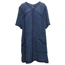 Chanel Tweed Kurzarmkleid Marine Größe FR 50