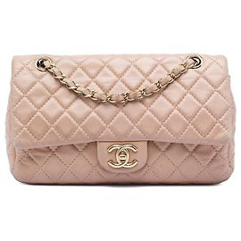 Tan Chanel Medium Classic Lambskin Double Flap Shoulder Bag