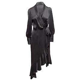 Schwarzes Zimmermann Seiden-Wickelkleid mit langen Ärmeln Designer Größe 1