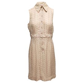 Abito senza maniche in seta stampata Chanel beige e multicolore Taglia FR 42