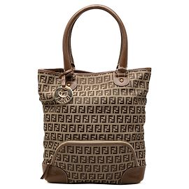 Tote Shopping Fendi Zucchino Canvas Chef Beige con tasca frontale