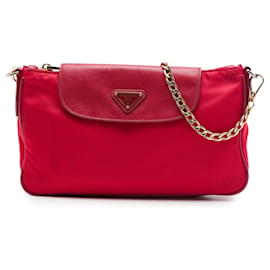 Borsa a tracolla Prada Tessuto con bordatura in Saffiano rosso