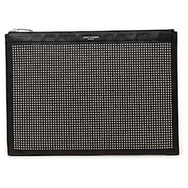 Clutch de couro com tachas preto Saint Laurent