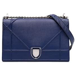 Borsa a tracolla Diorama in pelle di vitello a grana media blu