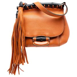 Borsa a tracolla Gucci Small Leather Bamboo Nouveau Fringe arancione