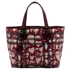 Borsa Tote Gracie in tela rivestita con motivo House Check rosso di Burberry