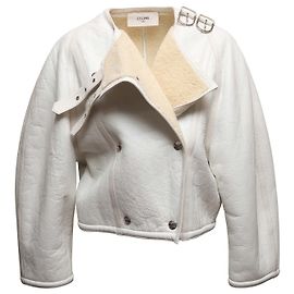Céline Giacca in shearling doppiopetto bianca Celine Taglia US 6