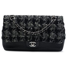 Borsa a tracolla Chanel Medium Classic Tweed e Caviar Double Flap nera