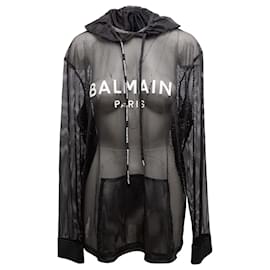 Top de malla transparente con capucha blanco y negro Balmain Talla US M