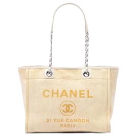 Yellow Chanel Small Raffia Deauville Tote