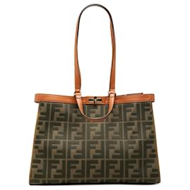 Borsa Peekaboo X Tote in tela ricamata verde Fendi Zucca