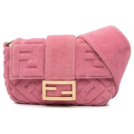 Borsa Baguette Fendi FF 1974 Convertible in Terry Cloth Goffrato Rosa