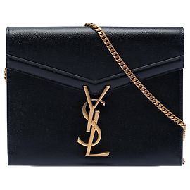 Borsa a tracolla portafoglio con catena Cassandra Monogram in pelle Grain De Poudre nera di Saint Laurent