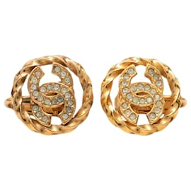 Orecchini a clip rotondi con corda e strass placcati oro Chanel CC Gold