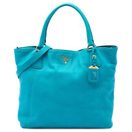 Borsa Tote Convertible Aperta Prada Vitello Daino blu