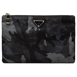 Clutch Prada Tessuto Camouflage Blu