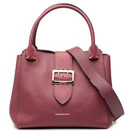 Borsa Tote Satchel Burberry in pelle di vitello a grana media rossa con fibbia