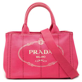 Borsa Tote e Borsa a tracolla Prada Small Canvas Canapa Logo in tela rosa