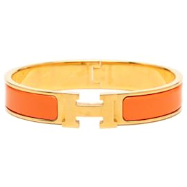 Gold Hermès Narrow Enamel Clic H Bracelet PM