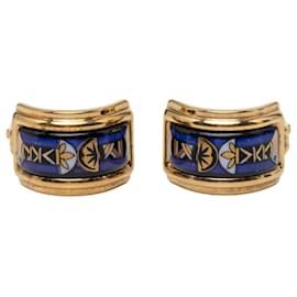 Blue Hermès Gold Plated Enamel Cloisonne Clip On Earrings