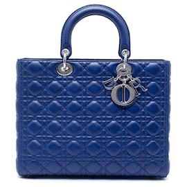 Borsa Lady Dior Large in agnello cannage blu