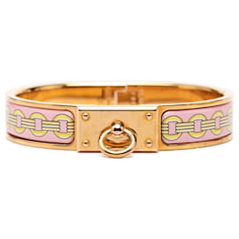 Pink Hermès Narrow Printed Enamel Clic Anneau Bracelet PM