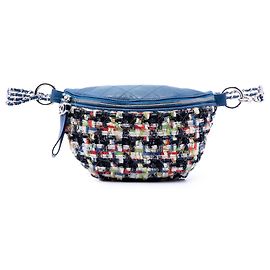 Borsa a tracolla convertibile in tweed blu e pelle di vitello trapuntata Chanel